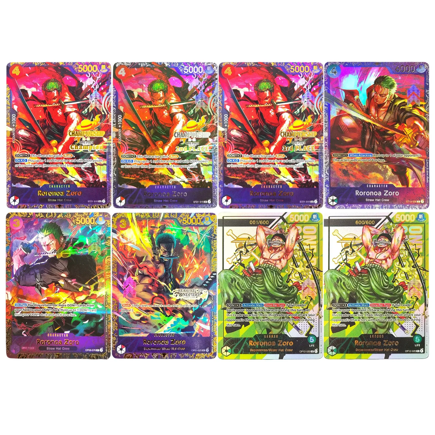 Tarjeta Coleccionable de Anime Hecha a Mano, Proxy One Piece en Inglés, Zoro OP12-020 OP09-076 OP01-025 ST12-008 ST21-015