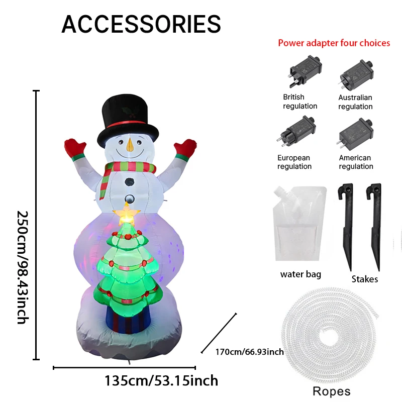 Decoración de patio inflable LED de 7,8 pies, muñeco de nieve de Navidad, árbol de Navidad, decoración del hogar, adorno, juguete festivo, suministros de regalo, decoración navideña