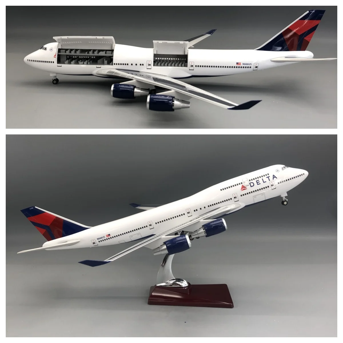 747 delta 47cm Model airplanes 1:150 Scale Aircraft LED Light Die-casting Machine Hatches Can Be Opened Collected As A Gift