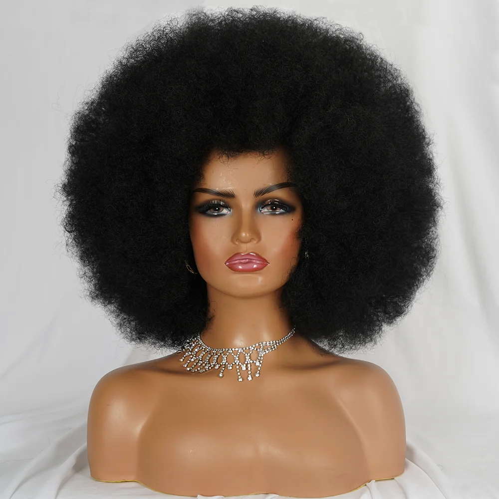 High Puff  Afro Wig With Bangs Short BoB Wigs Black Ombre Synthetic Hair For Women Party Dance Female Kinly Culr Wigs