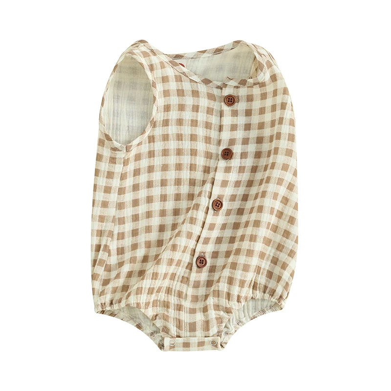 

Infant Baby Boy Girl Sleeveless Romper Newborn Summer Outfit Plaid Button Down Bodysuit Baby Tank Romper