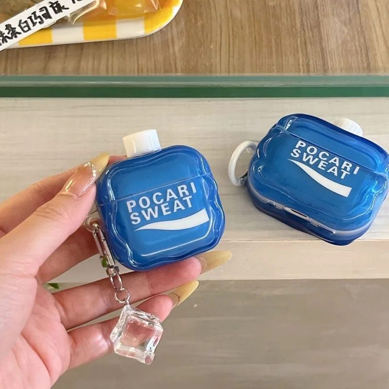 Étui en silicone 3D pour AirPods 1/2/3/4/Pro, motif bouteille de boisson bleue, anti-chute et antichoc, accessoire d'écouteurs tendance