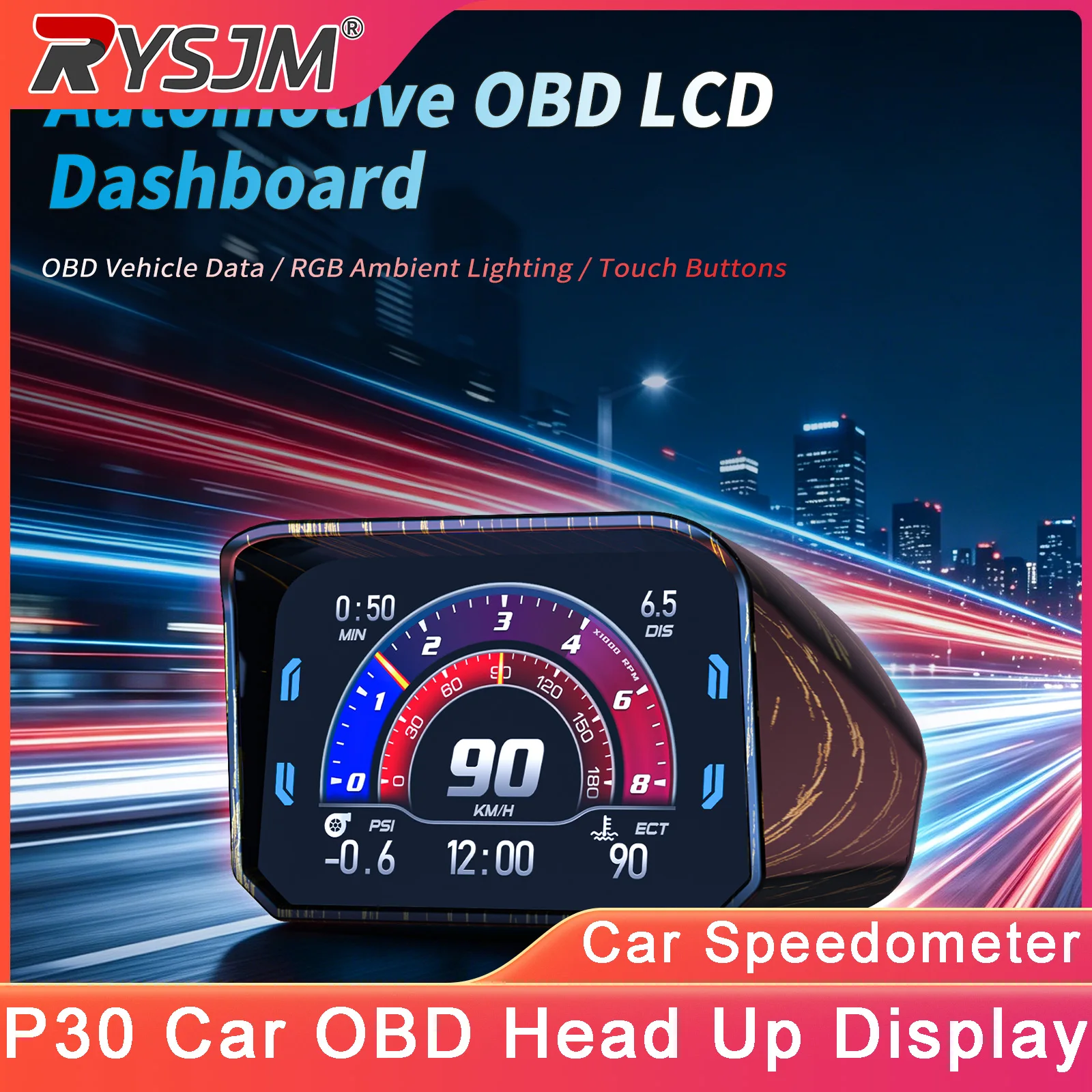 P30 OBD HUD Car Head Up Display Smart Digital Meter Water Temp Voltage Gauge Meter RPM Speed Fuel Consumption Display