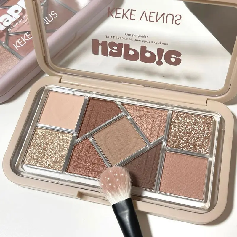 Small Powder Frame Nine-color Eyeshadow Palette Pink Blue Low Saturation Pure Eye Shadow Pearl Matte Bursting Makeup Highlight