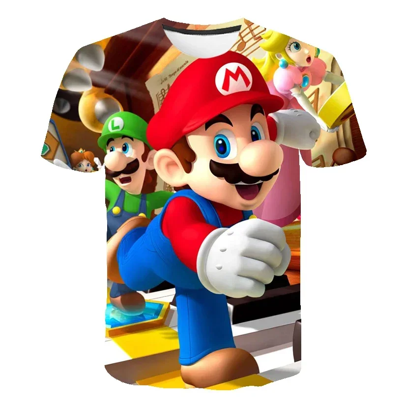 Summer T-shirt  Super Mario bros T-shirt Kids Harajuku Fashion Casual T-Shirt Boy Girls Polyester Summer Men Women Short Sleeve