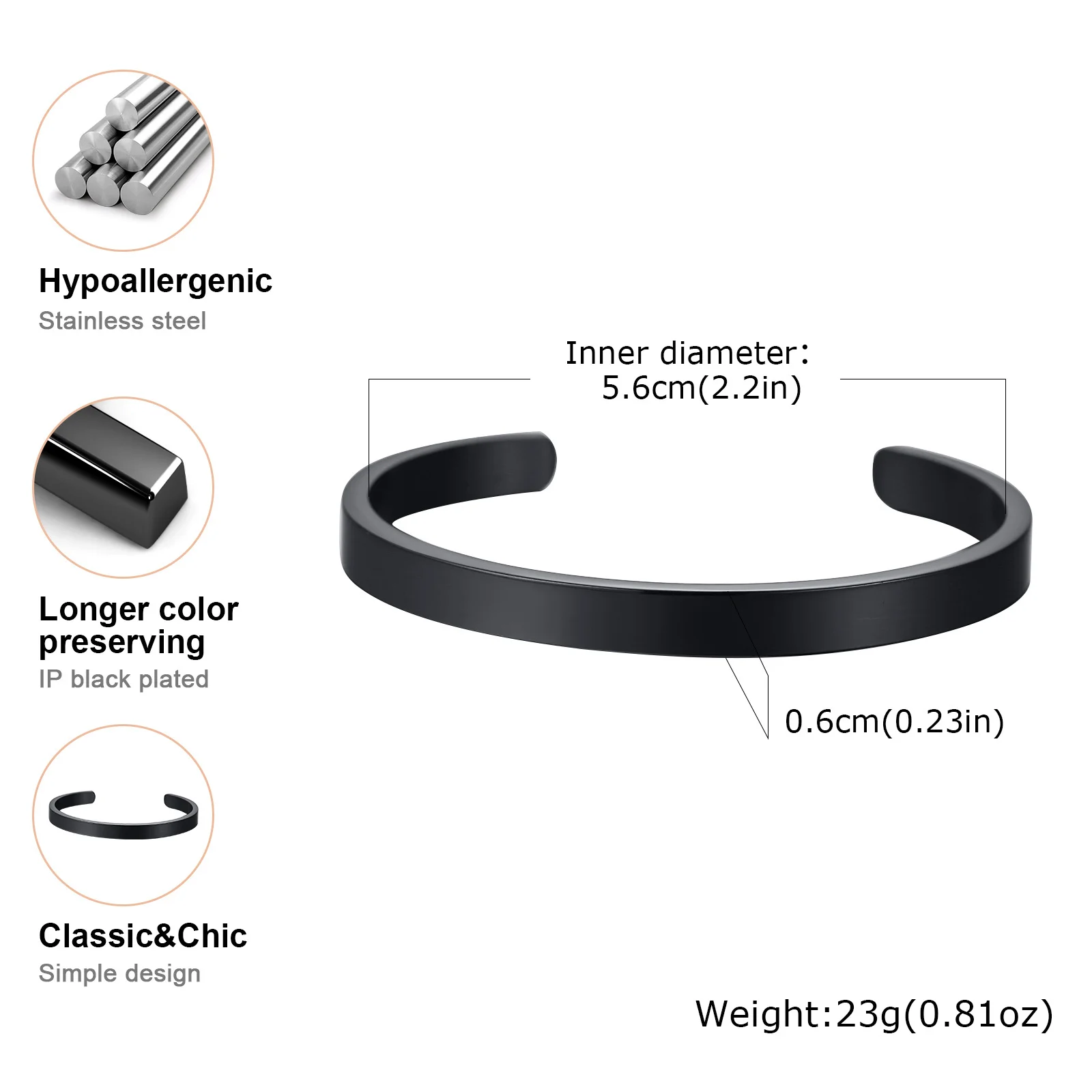 Vnox Simple 3mm-10mm Bangles for Women Men, Classic Glossy Stainless Steel Open Cuff Bracelets, Unisex Plain Wristband image 3