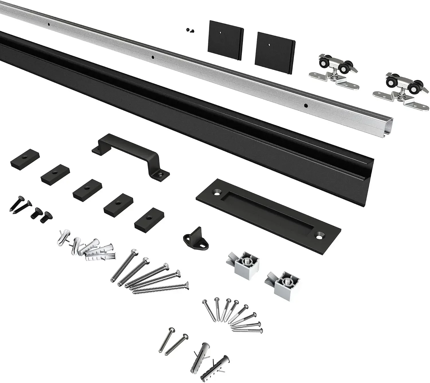 6FT Sliding Barn Door Hardware Track Kit with Handles, Low Clearance Aluminium Alloy Box Rail Track, Black
