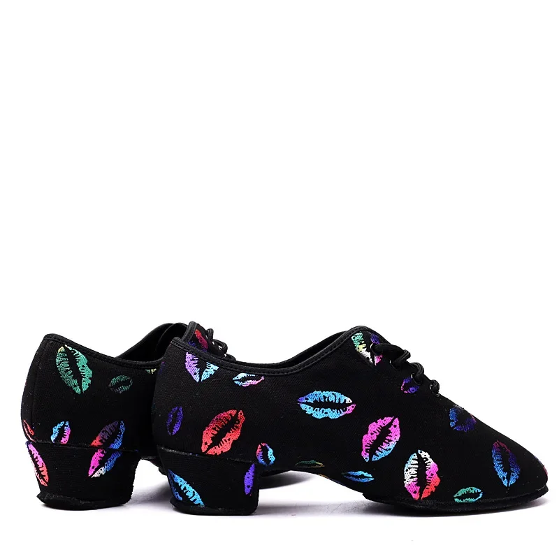 Zapatos de baile de tacón alto, zapatillas de salón para mujer, zapatos de baile latino, zapatos de baile negros con punta estrecha para mujer, estampado de labios