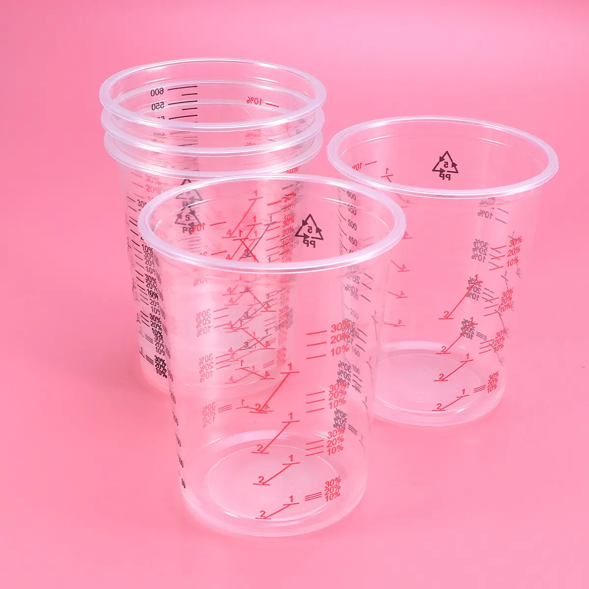 2Pcs Paint Scale Measuring Cups Transparent Plastic Disposable Cups 600Ml Large Capacity for Industrial Renovation Painting Use