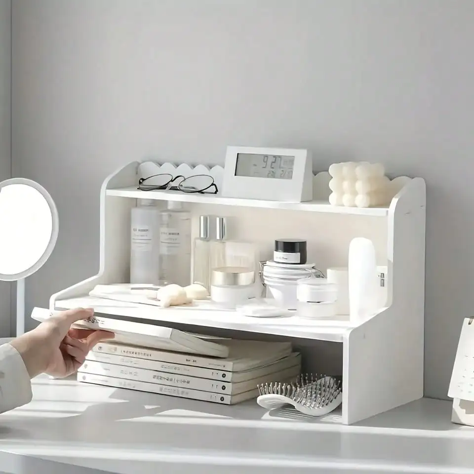 

Белый деревянный настольный стеллаж для хранения, органайзер для косметики и учебы для студенческого стола, домашний декор комнаты