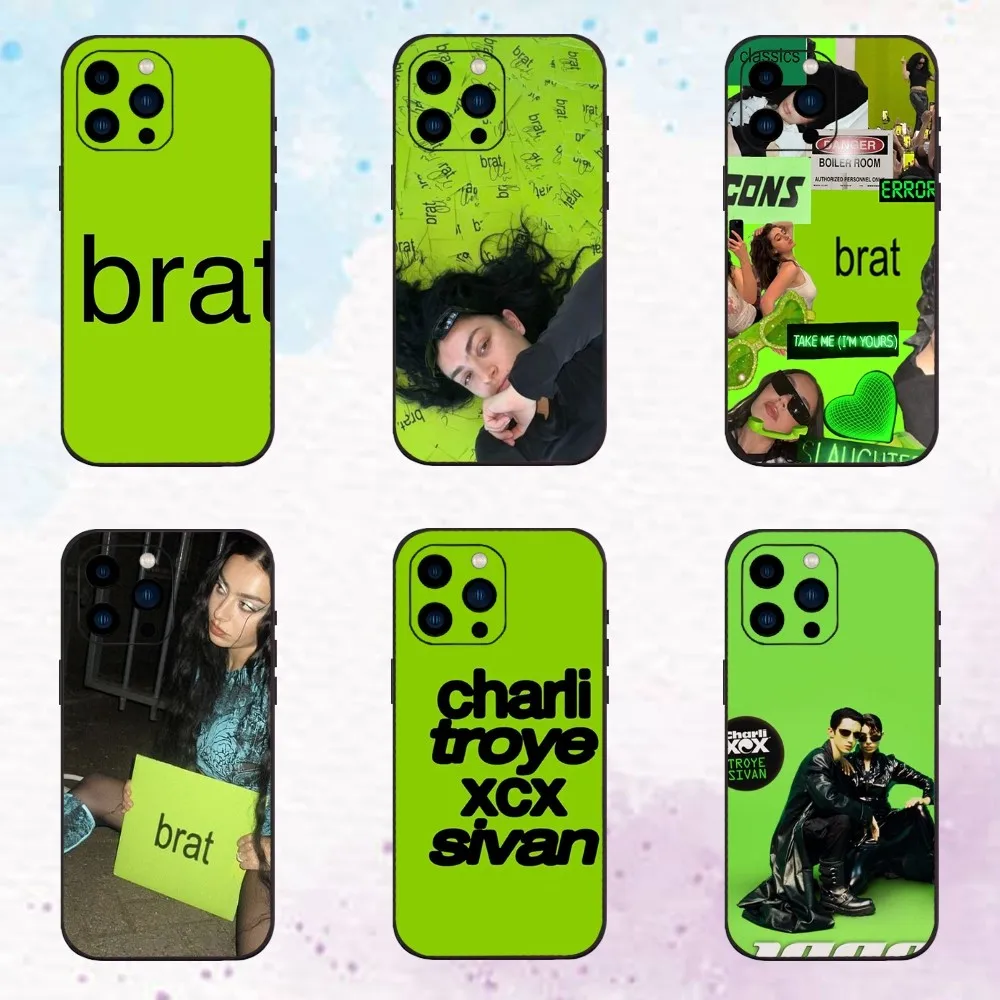 Charli XCX Brat Album  Phone Case  For iPhone 11 12 13 14 15 Pro Max Mini Plus XS XR X Black Silicone Soft Case