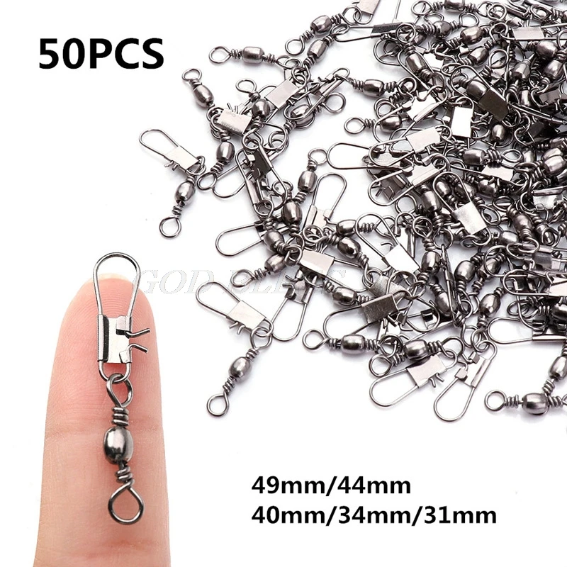 50Pcs/Lot 2#4#6#8#10# Swivels Fishing Connector Stainless Pin Rolling Lure Swivel Hook Carabiner Fishing Tackle Accessories