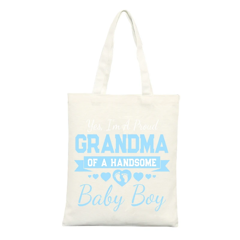 Grandma's Canvas Tote Bag with Baby Footprints and Letter Print, Ideal for Casual Use and Baby Showers