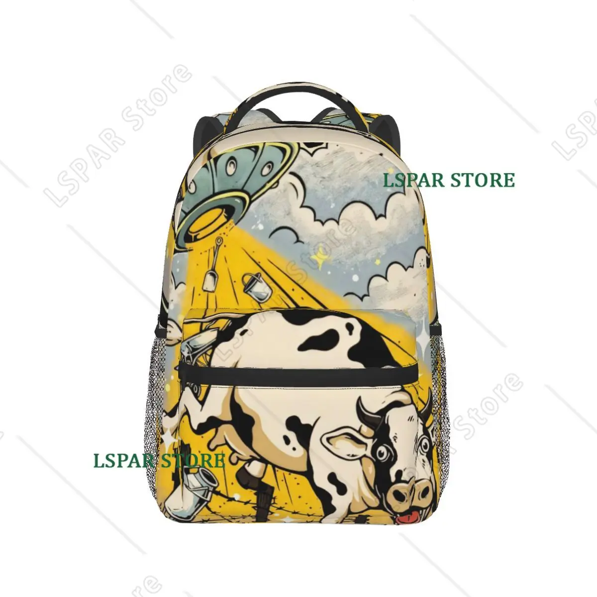 UFO Abducting A Cow Print Backpack Hot Sale Daypack Large Capacity Boys Girls BookBag School Bag Shoulder Bags for Men Women