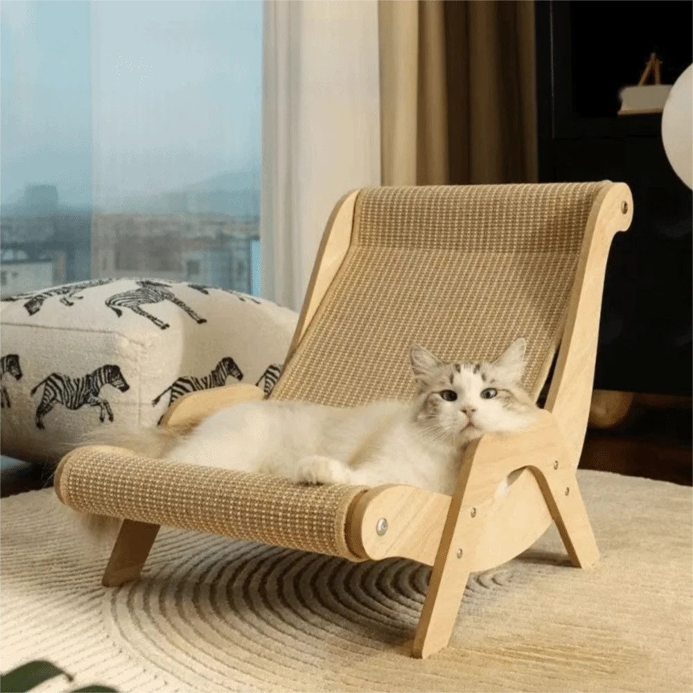 

Wooden 2 in 1 Cat Sisal Chair Wear-Resistant Moisture-proof Pet Rocking Chair Breathable Elevated Cat Hammock Bed