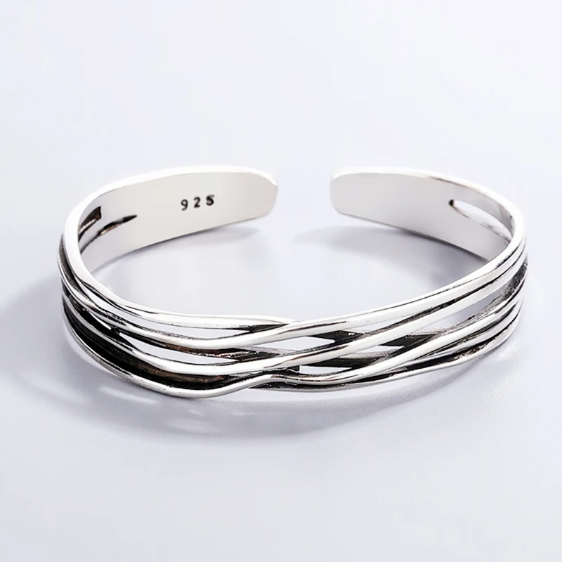 Sole Memory Vintage Wavy Thai Silver 925 Sterling Silver Female Resizable Bracelet For Women Jewelry Trendy Gift BR294