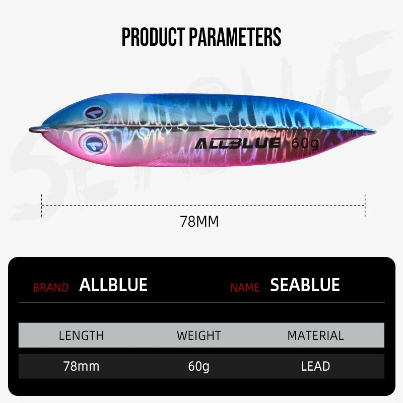 ALLBLUE SEABLUE Metal Slow Fishing Jig Cast Spoon 60G Artificial Bait Shore Casting Jigging Metal Bass Lure Tackle