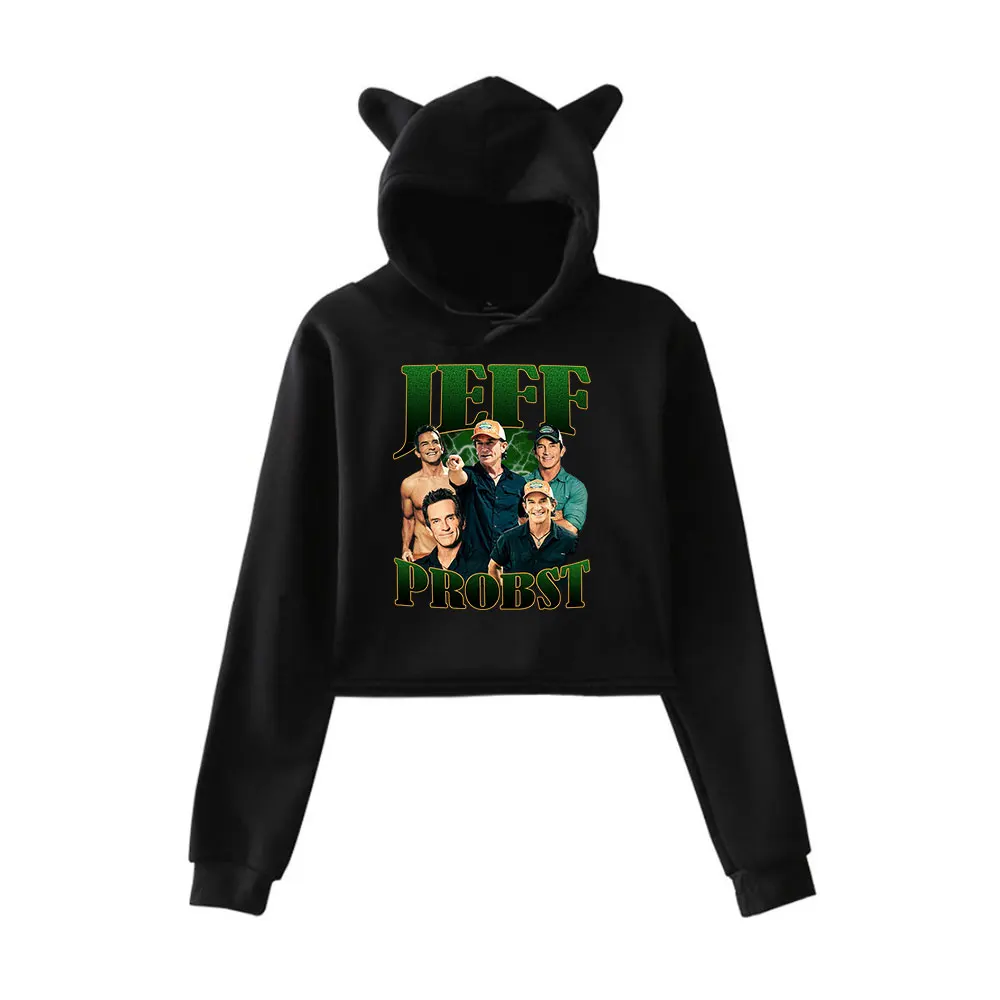

Jeff Probst Hoodie Vintage 90s Merch Hoodies Sports Streetwear Sweatshirts for Girls Cat Ear Crop Pullover