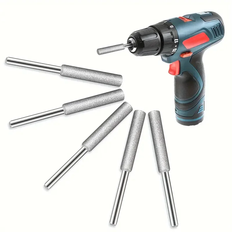 10pcs Diamond Coated Cylindrical Burr 4mm Chainsaw Sharpener Stone File Chain Sharpening Carving Grinding Tools Kits