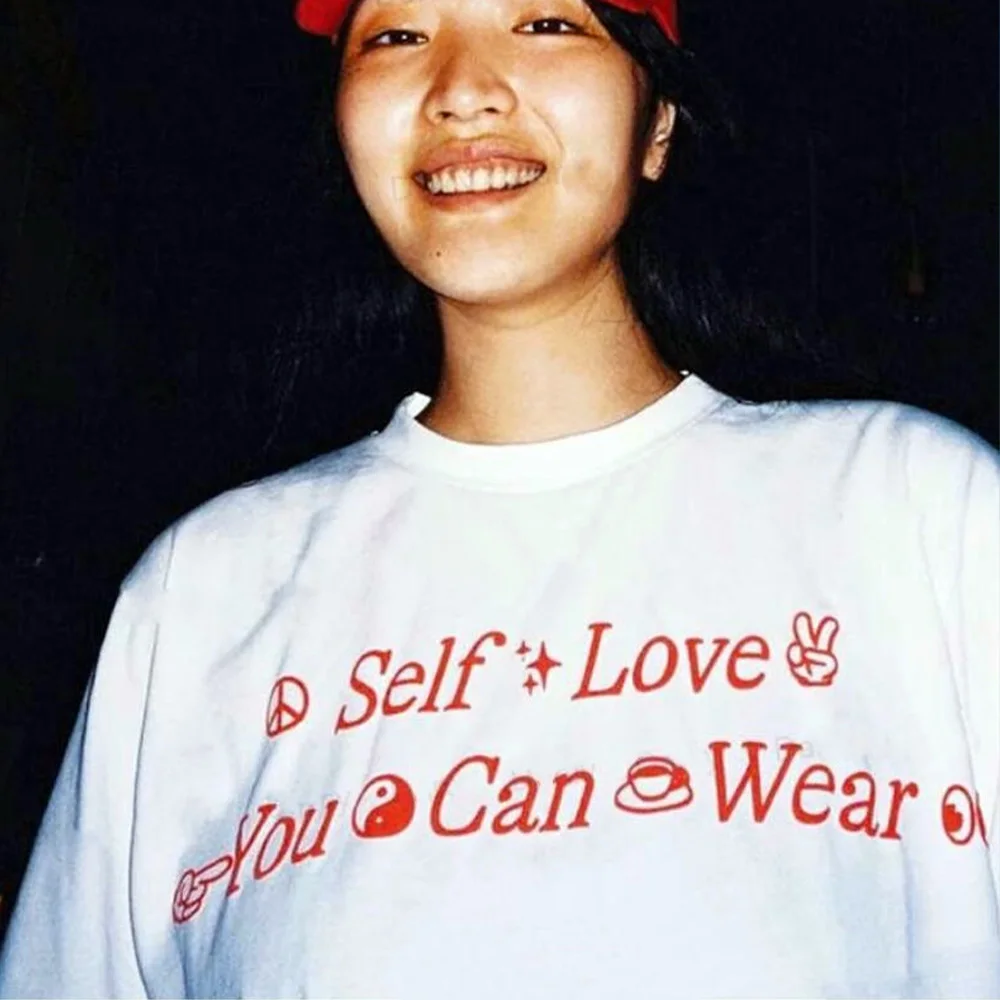Summer New Self Love Letters Printing Unisex White T Shirts Short Sleeve Loose Cotton Tops Tees Street Fashion Y2K Shirts