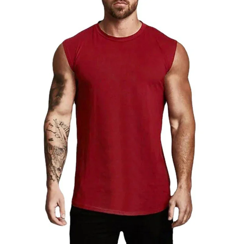 Compression Cotton Tank Top Mens Gym Breathable Clothing Fitness Sleeveless T Shirt Summer Workout Casual Sports Muscle Vest