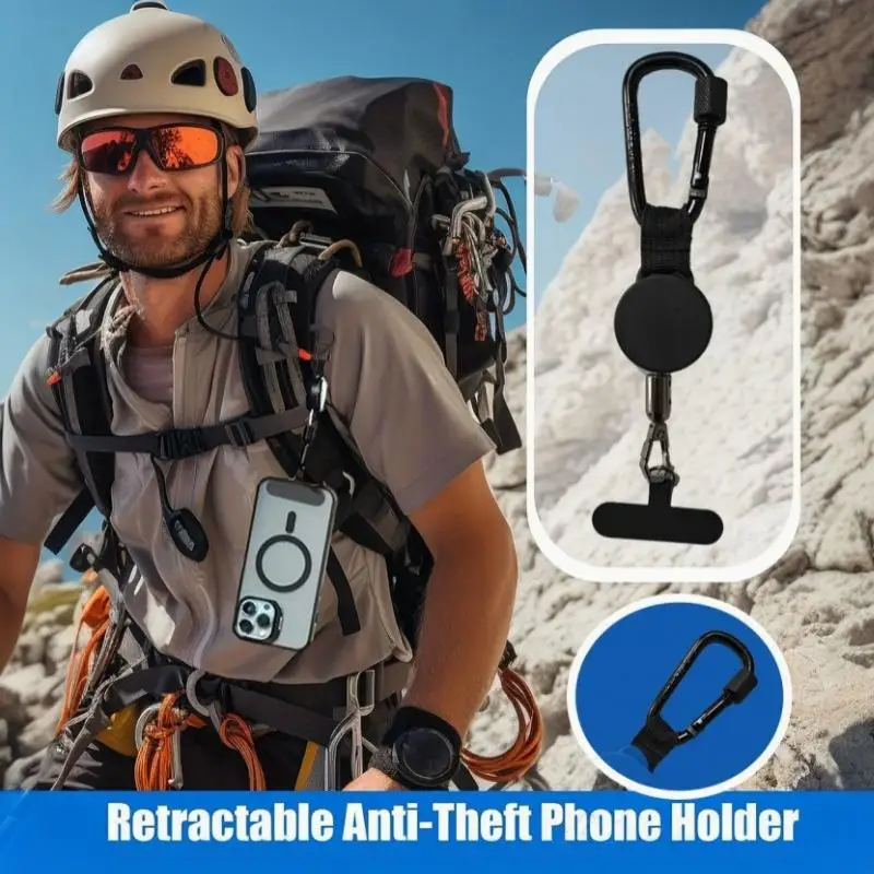 New Anti-Theft Retractable Phone Holder Keychain Heavy Duty Strap Tether With Carabiner For Hiking Cycling Climbing