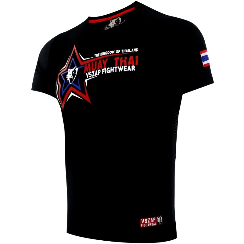 Vszap Muay Thai Fight Sports Pure Cotton Fighting T-shirt Competition Fitness Training MMA Duel Kick Combat Clothes