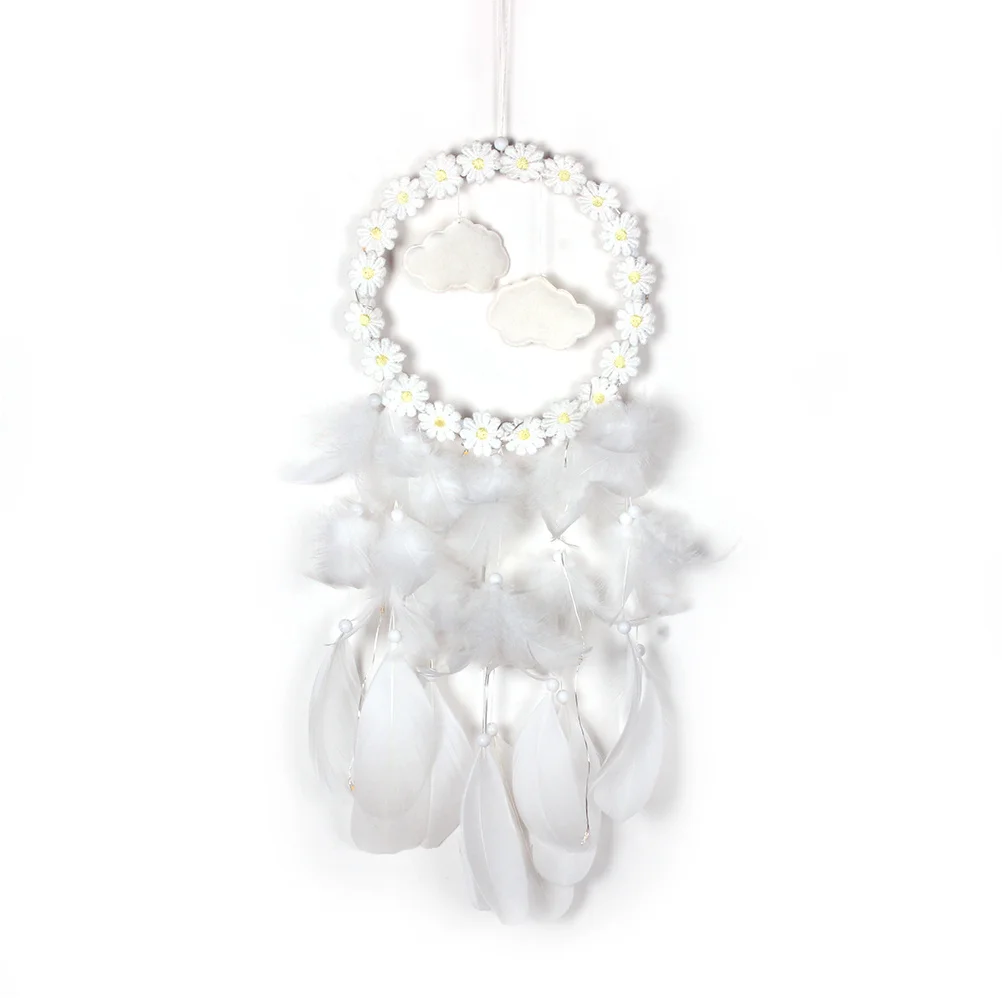 

Cloud Pendant Dream Catcher White Small Flower String Lights Bell Craft Gift DIY Decoration Home Bedroom Wedding Party