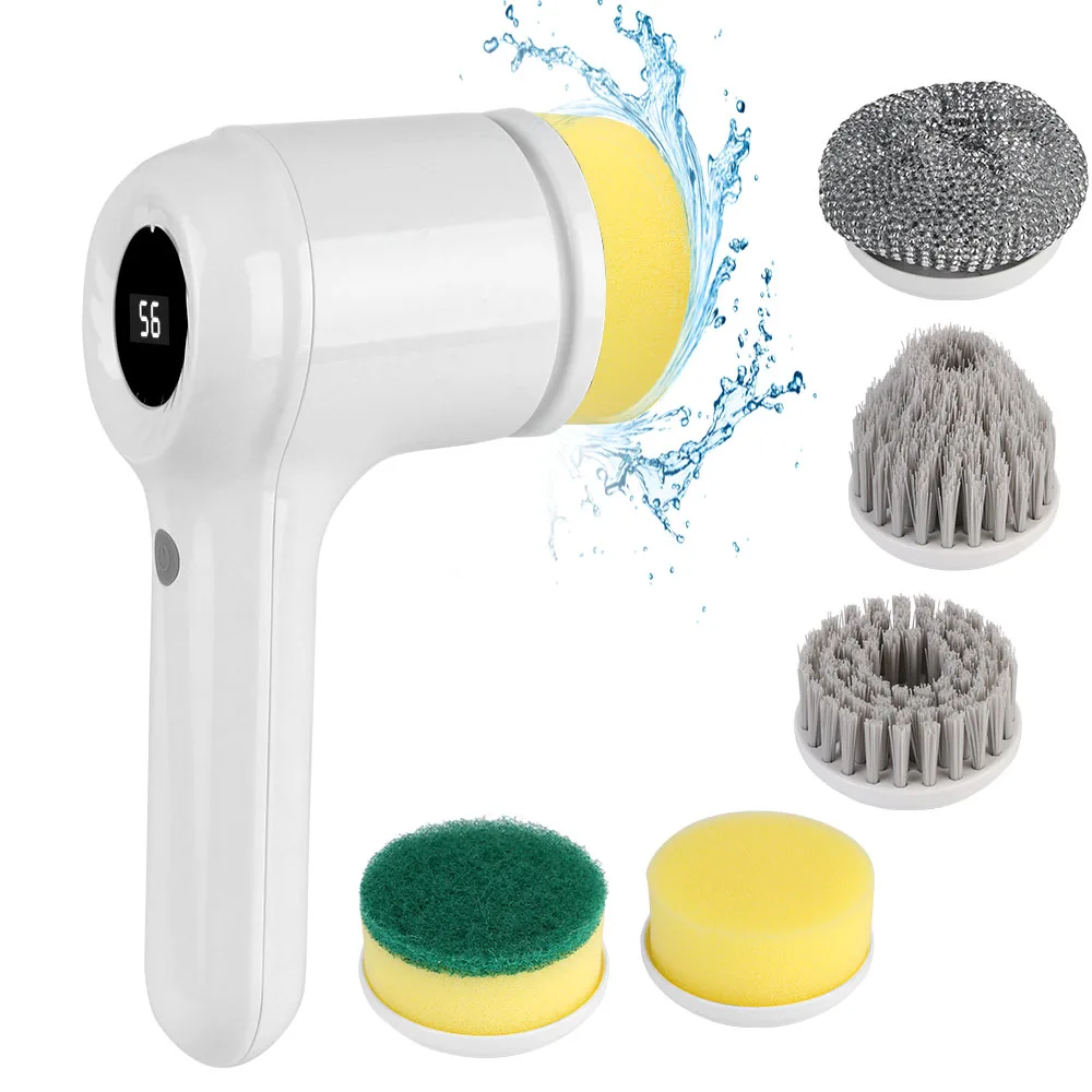 USB Type Cleaner Sink Electric Cleaning Brush 5 In 1 Cordless Portable Bathroom Wash Brush Kitchen Cleaning Tool Bathtub Brush