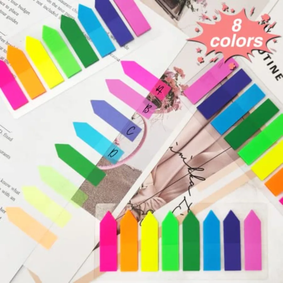 Page Markers Colored Sticky Tabs, Translucent Arrow Flags for Page Marking, Fluorescent Index Tab Stickers for Notebooks, Small