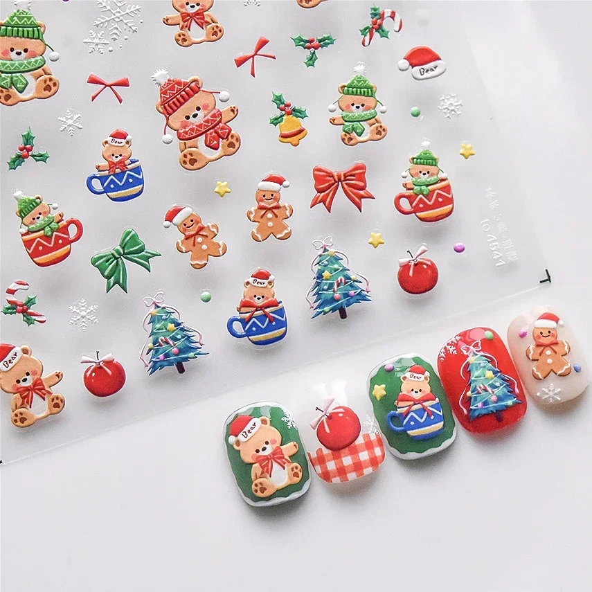 Bear Star Christmas Tree Snowman Bowknot Santa Claus Socks Cup Apple Heart Snowflake Winter Nail Art Stickers Manicure Decals