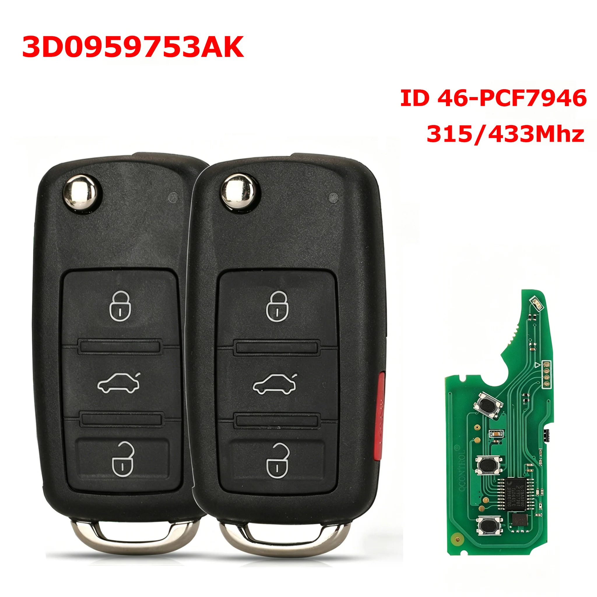 

3D0959753AK With ID 46-PCF7946 Chip 315/433Mhz Car Remote Key 3/4 Buttons For Volkswagen VW Touareg Phaeton 2002-2012
