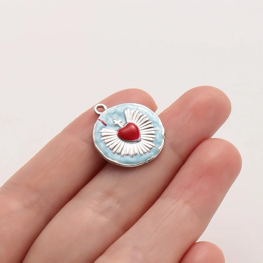 3 Stück himmelblaue, öltropfende Herzanhänger aus Edelstahl für Schmuckherstellung, Liebesanhänger, Großpackung, DIY-Schlüsselanhänger – Detail 8