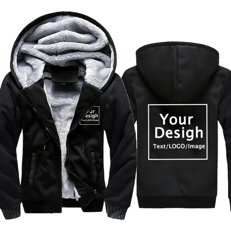 Custom Jacket Men's Thickening Winter Jackets for Men Fleece Long Sleeve Coats Fashion Casual DIY Zipper Streetwear Outwear