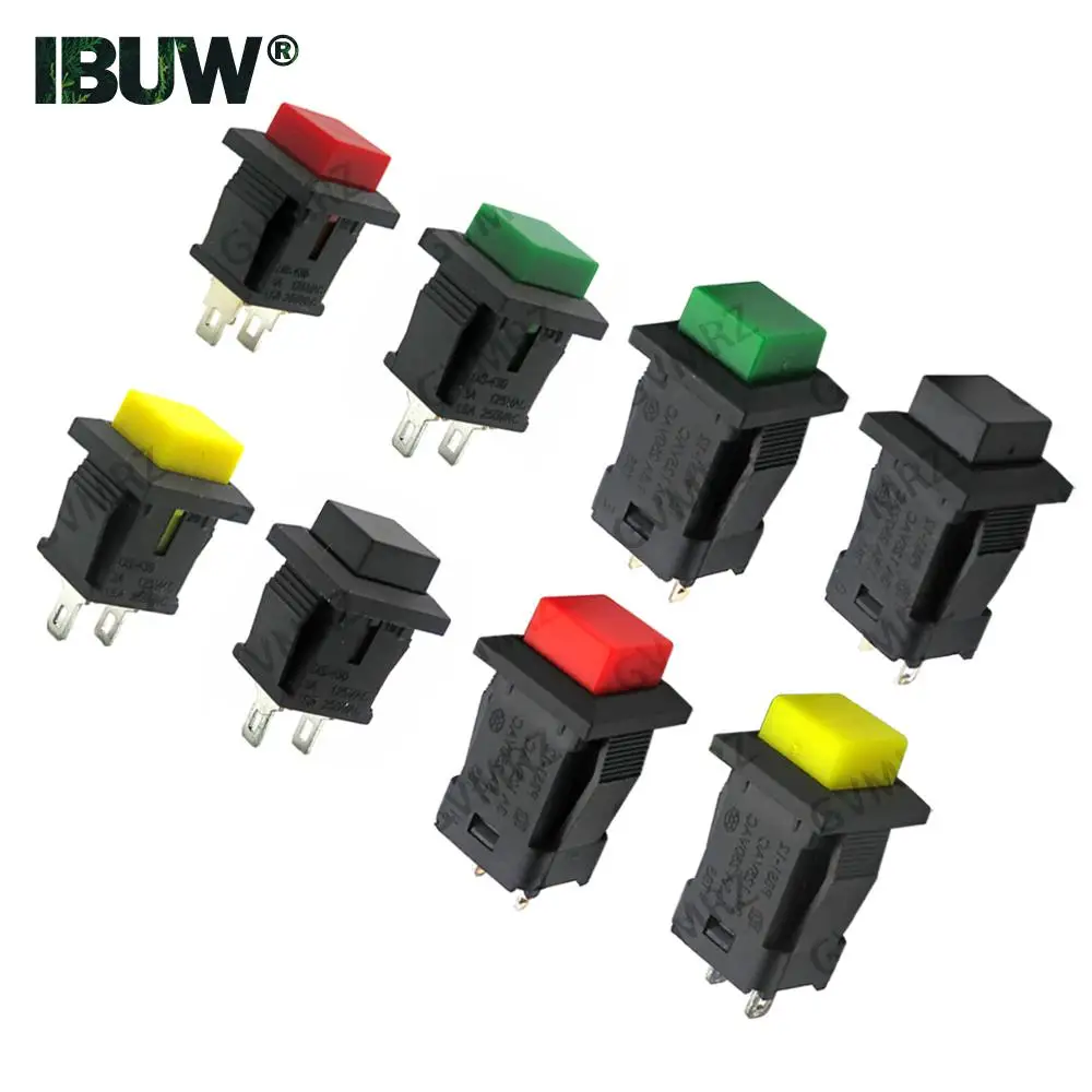 DS-430/429B/429A 2Pin Black Red Green Yellow Square-shaped Push Button Switch Self-locking/Momentary 3A 125VAC 1.5A 250VAC