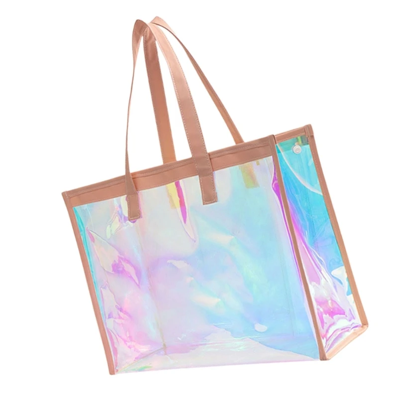 Bolsa playa transparente holográfica portátil para nadadores, bolso viaje almacenamiento