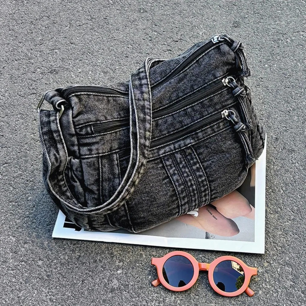 

Retro Denim Cowboy Crossbody Bag High Capacity Zipper Women'S Armpit Bag Adjustable Strap Canvas Lady Handbag Women