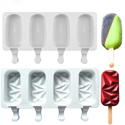 4 Cell Silicone Ice Cream Mold Ice Pop Cube Popsicle Barrel Mold Dessert Freezer Juice DIY Mould Maker Tools with Popsicle Stick