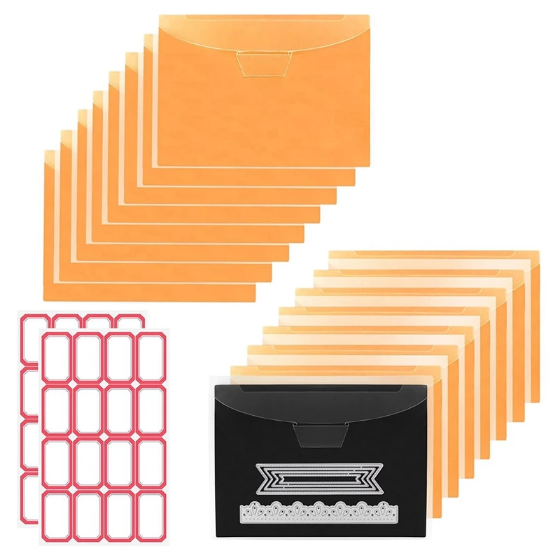 Bolsa de almacenamiento de sellos y troqueles de 16 piezas, juego de almacenamiento de troqueles magnéticos para corte, álbum de recortes, almacenamiento de troqueles artesanales, naranja