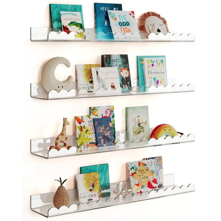 

Pack Clear 23 Inches Acrylic Book Shelf for Kids Room, Floating Kids Book Shelves for Wall, Nursery Book Shelves, Magazine Rack,
