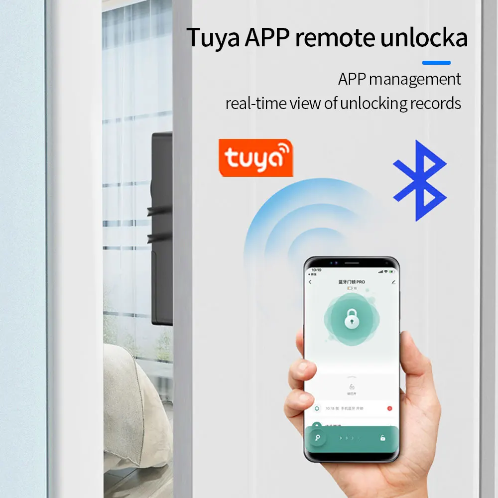 Smart Tuya App 13.56Mhz Rfid Card Lock Wooden Door Bluetooth Lock Electronic Door Lock No Drill Indoor Concealed Installation