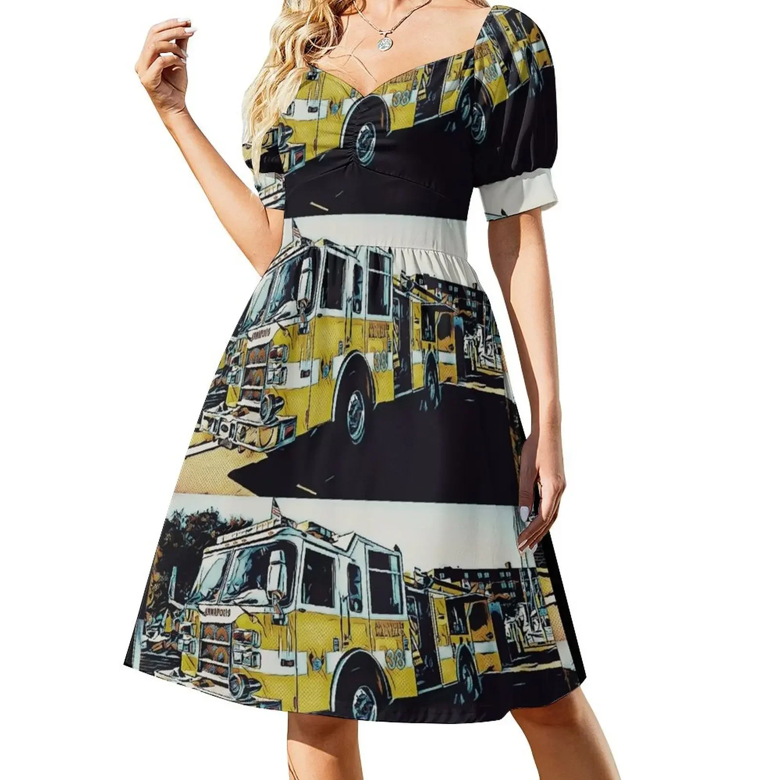 

Yellow Fire Truck Short-Sleeved Dress elegant chic wedding evening dresses bandage dress