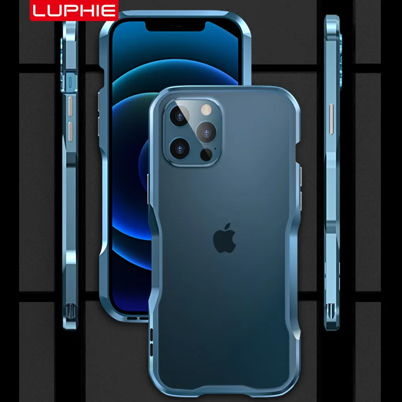 Luphie For iPhone 14 13 12 11 Pro Max mini 7 8 Plus XR X XS MAX Shockproof Armor Metal Bumper Irregularly Aluminum Case Cover