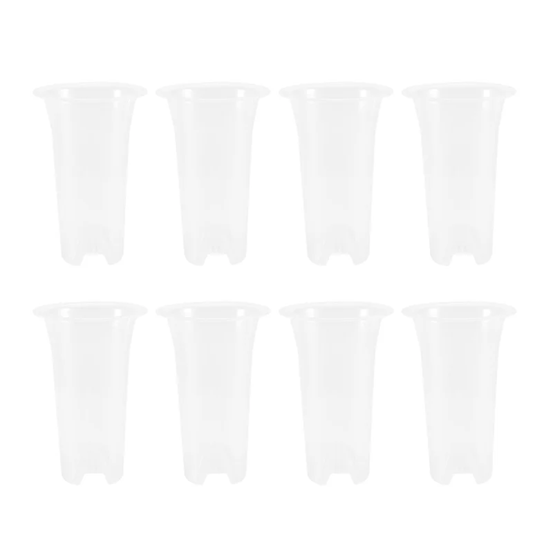 A67M-5 Inch 8Pcs Clear Flower Pot Planter Plastic Orchid Pot With Holes Tall Plant Pots For Home Flower Shop Decoration