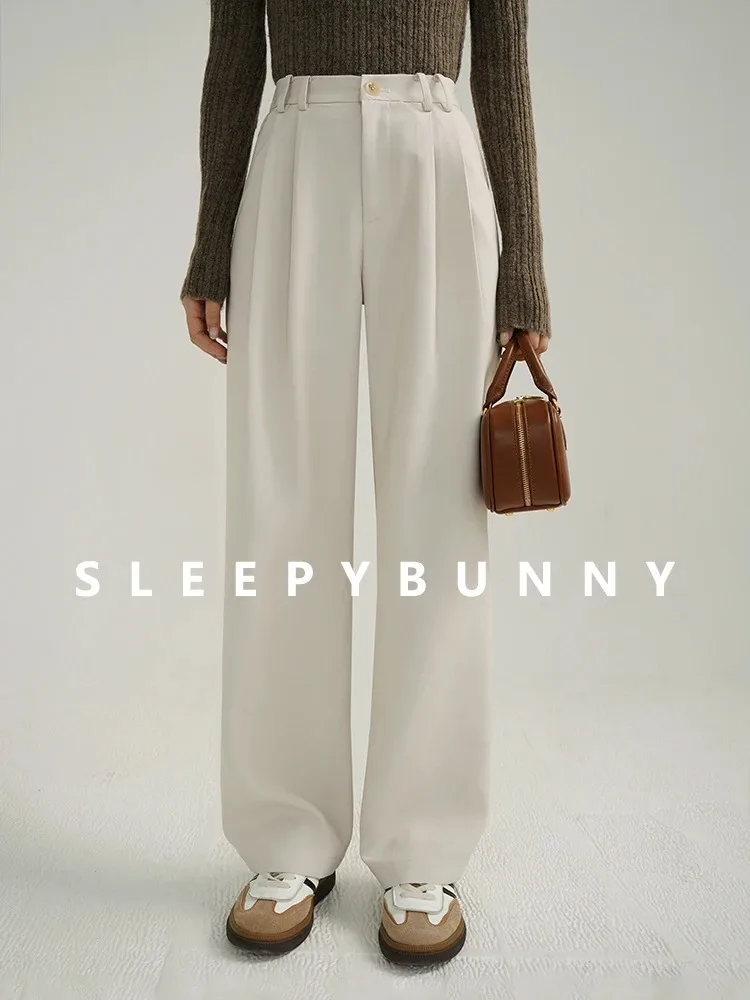 Elegant High Waist Wide Leg Women's Suit Pants Loose Straight Long Trousers Autumn Office Wear Business Casual Work Pants Ladies