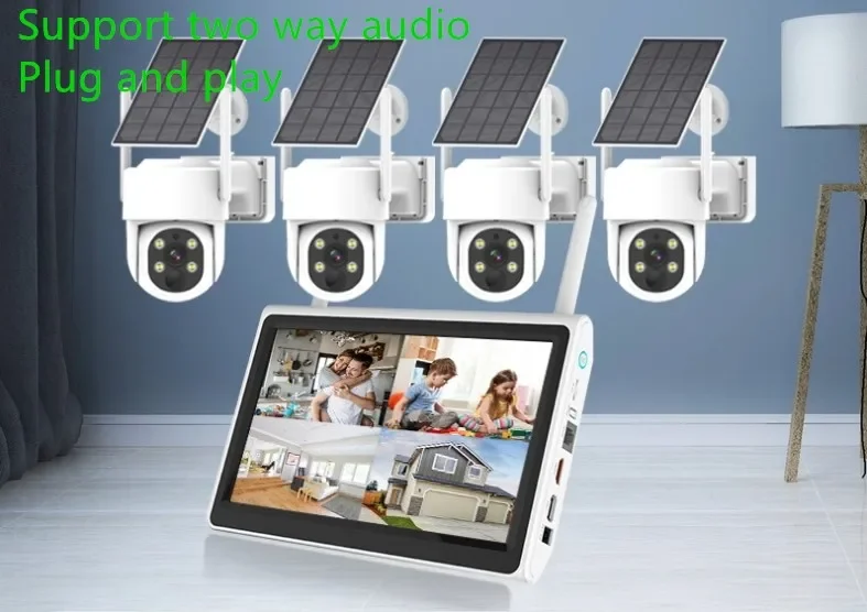 YYHC-Use wireless secure Wifi closed circuit TV solar camera solar outdoor waterproof 4MP HD 4-channel