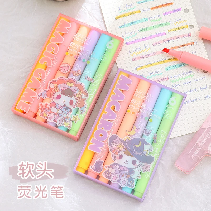 

6pcs/set Cute Sanrio Highlighter Pen Set Beautiful Color Pen Multifunctional Kuromi Girl Gift Highlighter Pen