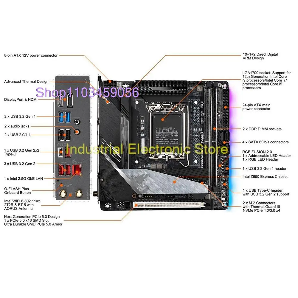 

LGA1700 Z690 2 * DDR4 64 ГБ для десктопной материнской платы Gigabyte Mini-ITX Z690I AORUS ULTRA DDR4