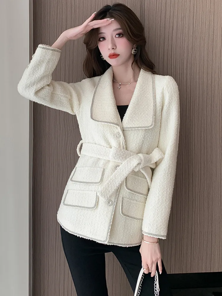 SMTHMA جودة عالية عطر صغير الماس مزاجه سترة صوفية معطف للنساء الدانتيل يصل الأبيض مع معطف القطن رقيقة #2