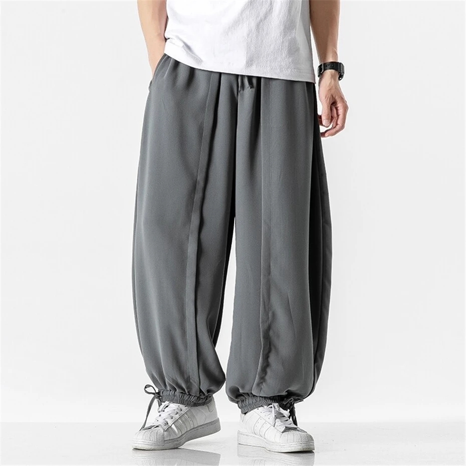 

Large Size Thin Joggers Pants Mens Summer New Harem Trousers Men Harajuku Vintage Chinese Style Baggy Wide-leg Pant Male